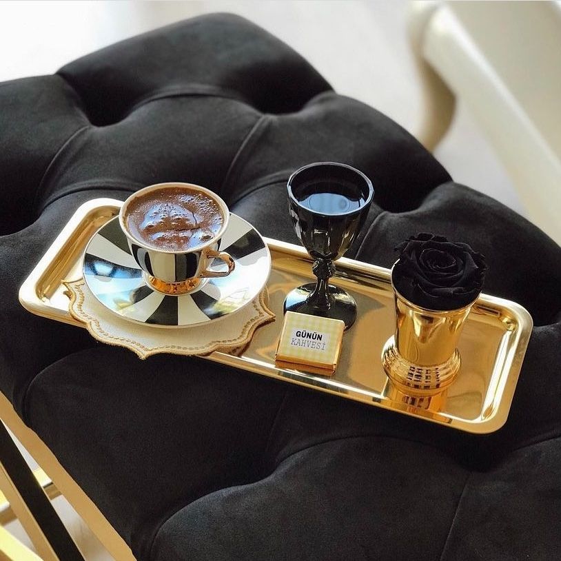 Dikdörtgen Gold Tepsi