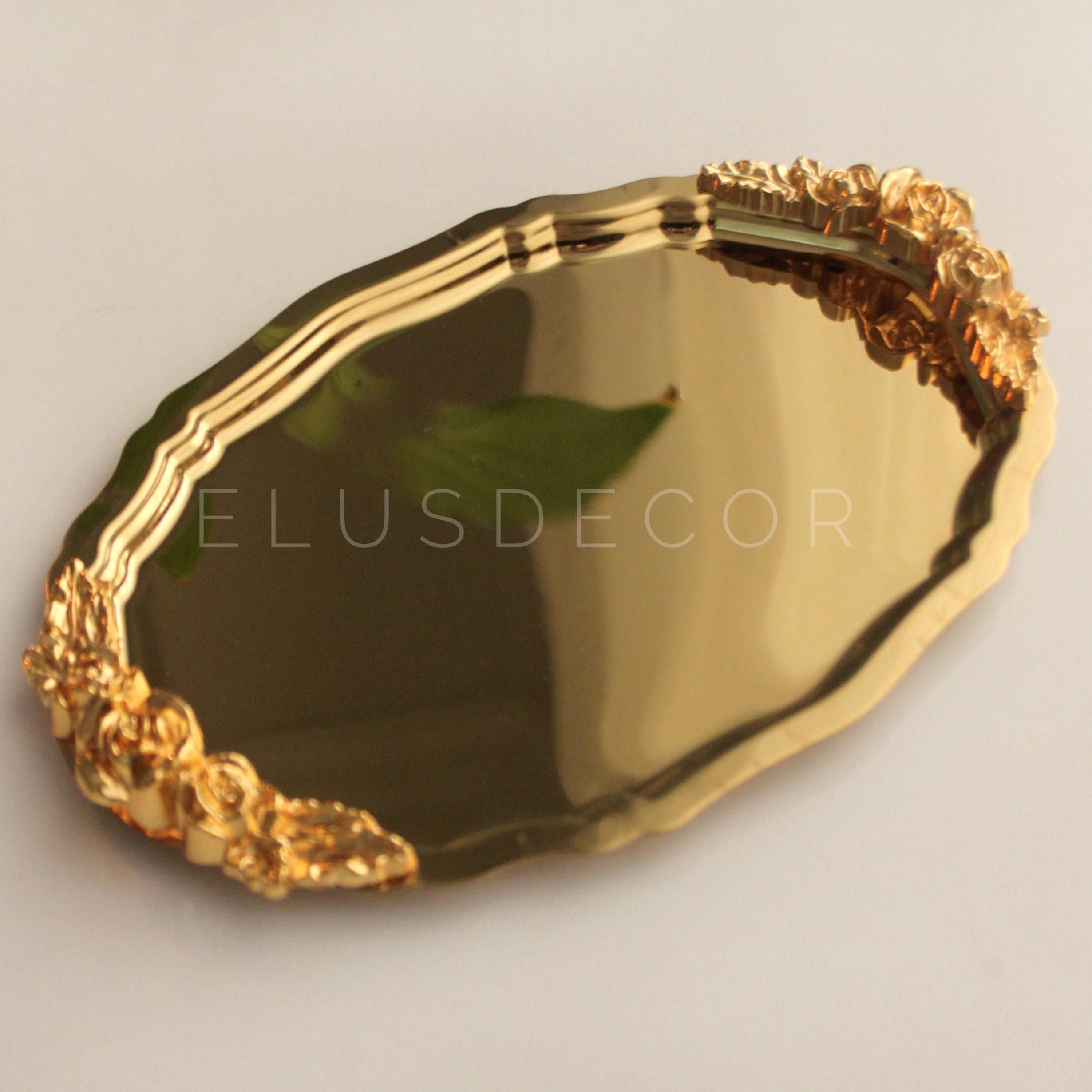 Oval Kulplu Küçük Gold Tepsi